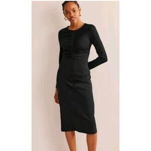 NWT BODEN Jersey Midi Dress Ruched Black US 8P/UK 12P Petite Stretchy